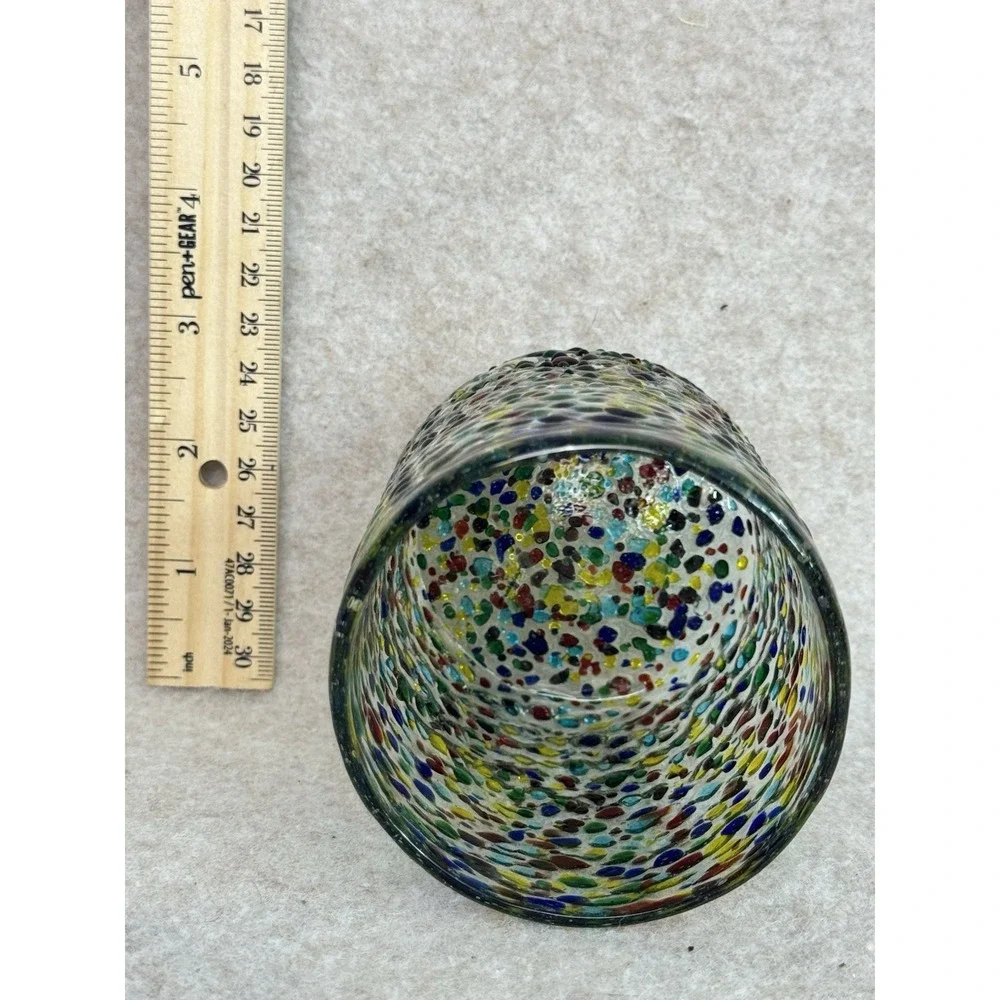 Set Of 4 Confetti Lowball Glass Tumblers Thick Textured Recycled Mexico